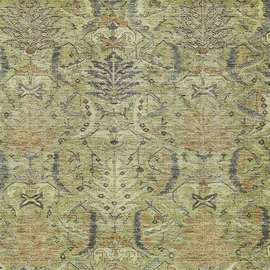Artichoke Green Gray And Tan Damask Washable Indoor Outdoor Area Rug Photo 6