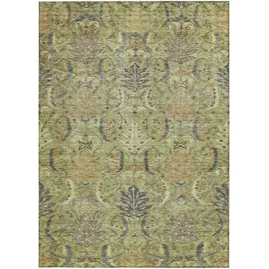 Artichoke Green Gray And Tan Damask Washable Indoor Outdoor Area Rug Photo 7
