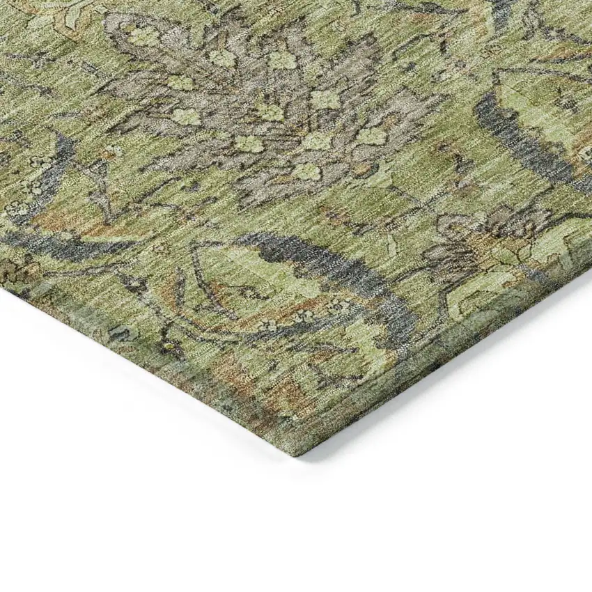 Artichoke Green Gray And Tan Damask Washable Indoor Outdoor Area Rug Photo 4