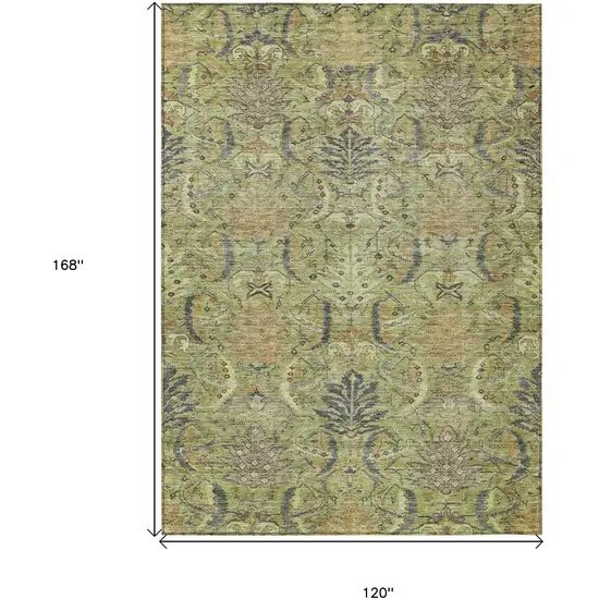 Artichoke Green Gray And Tan Damask Washable Indoor Outdoor Area Rug Photo 8