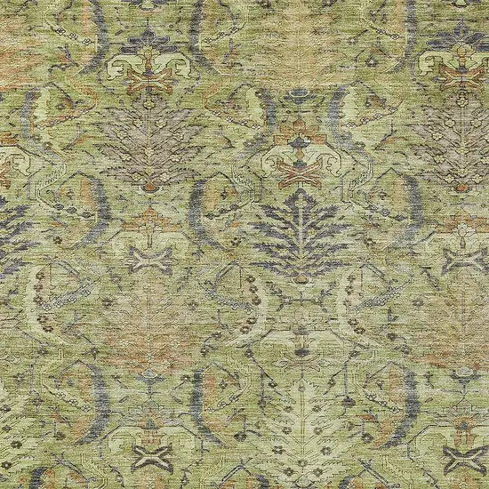 Artichoke Green Gray And Tan Damask Washable Indoor Outdoor Area Rug Photo 6