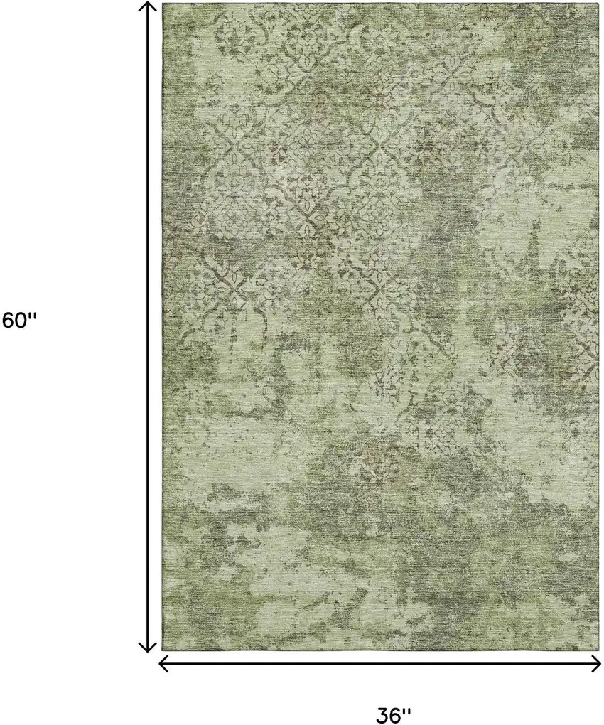 Artichoke Green Gray And Taupe Abstract Washable Area Rug With UV Protection Photo 3