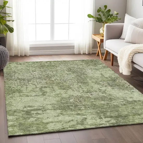 Artichoke Green Gray And Taupe Abstract Washable Area Rug With UV Protection Photo 5