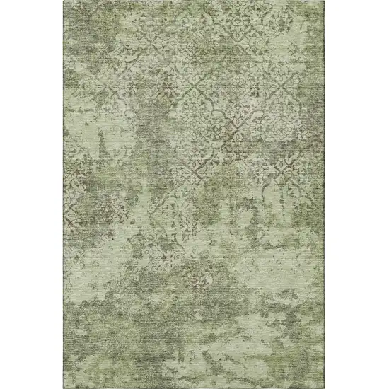 Artichoke Green Gray And Taupe Abstract Washable Area Rug With UV Protection Photo 4