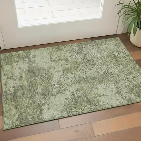 Artichoke Green Gray And Taupe Abstract Washable Area Rug With UV Protection Photo 1