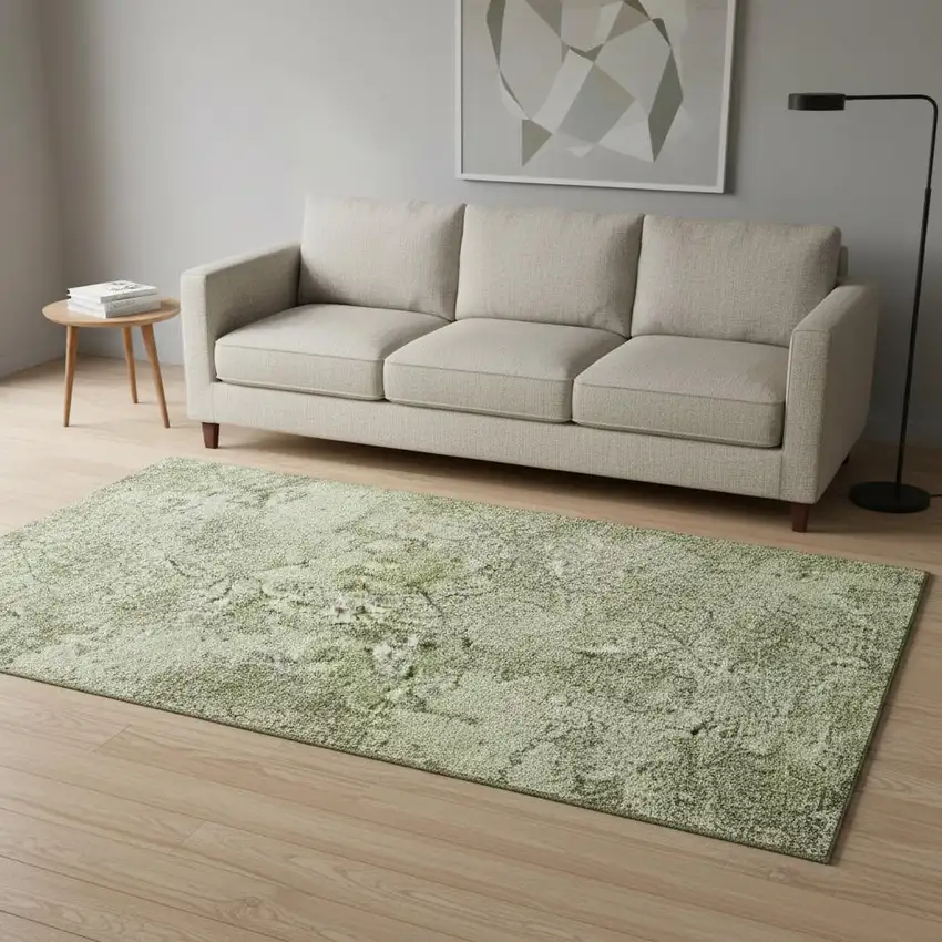 Artichoke Green Gray And Taupe Abstract Washable Area Rug With UV Protection Photo 2
