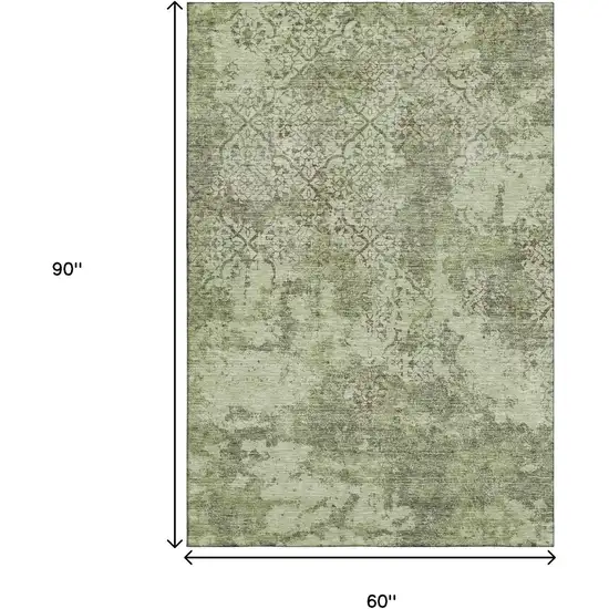 Artichoke Green Gray And Taupe Abstract Washable Area Rug With UV Protection Photo 3