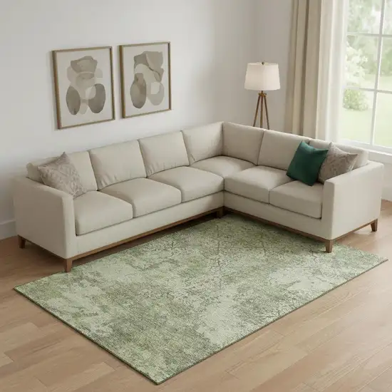 Artichoke Green Gray And Taupe Abstract Washable Area Rug With UV Protection Photo 1