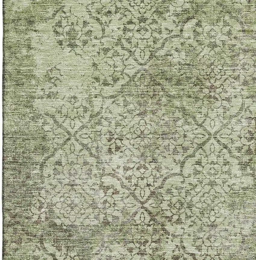Artichoke Green Gray And Taupe Abstract Washable Area Rug With UV Protection Photo 3