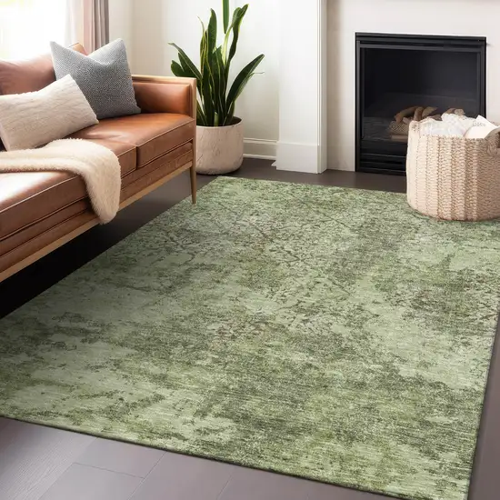 Artichoke Green Gray And Taupe Abstract Washable Area Rug With UV Protection Photo 6
