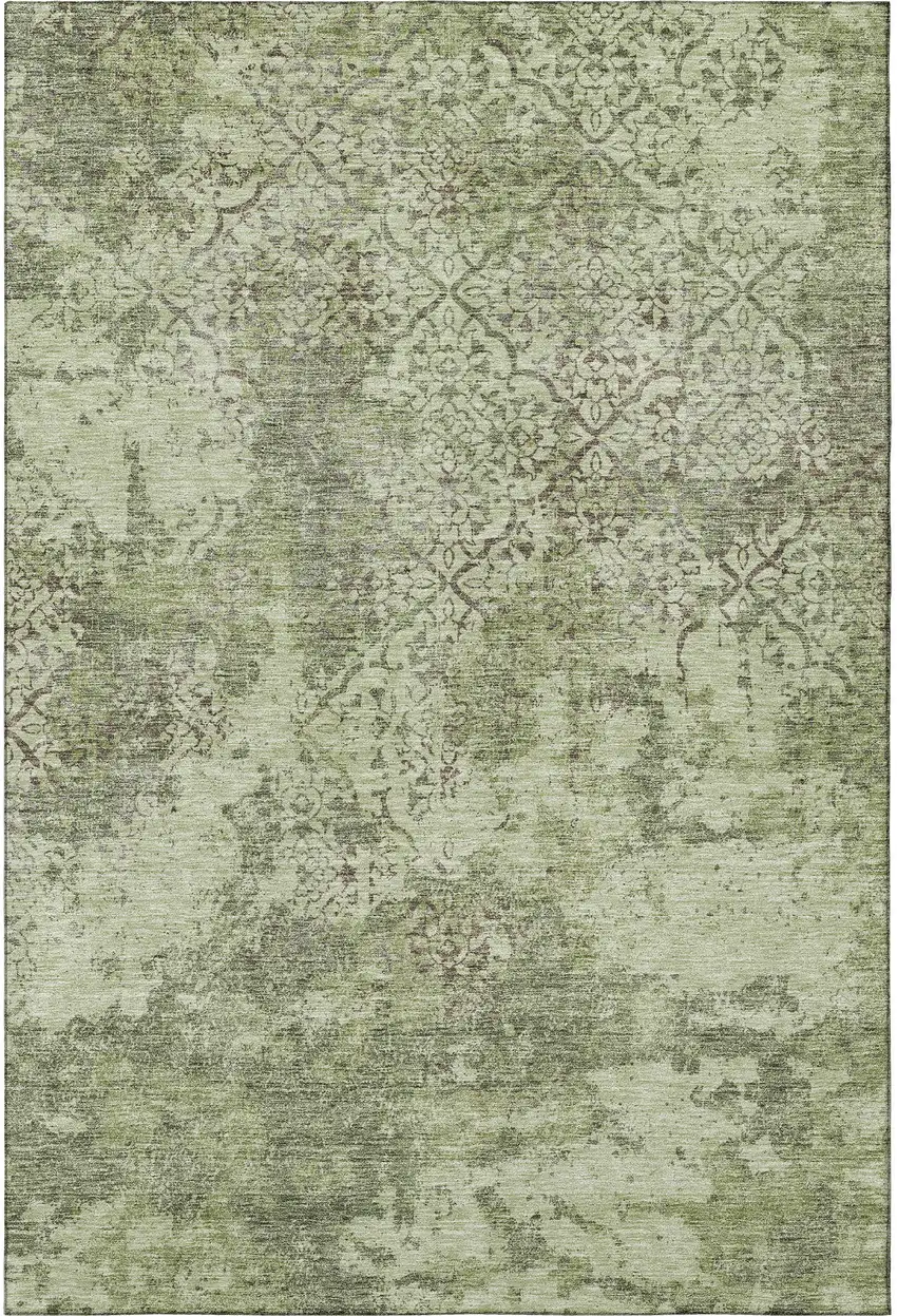 Artichoke Green Gray And Taupe Abstract Washable Area Rug With UV Protection Photo 4