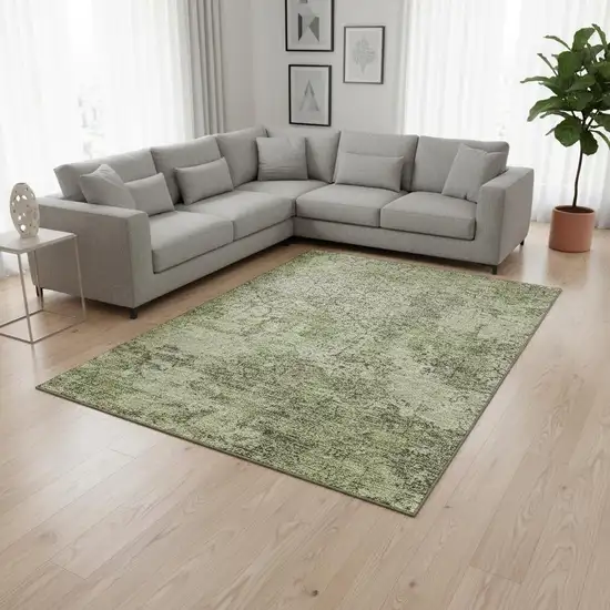 Artichoke Green Gray And Taupe Abstract Washable Area Rug With UV Protection Photo 2