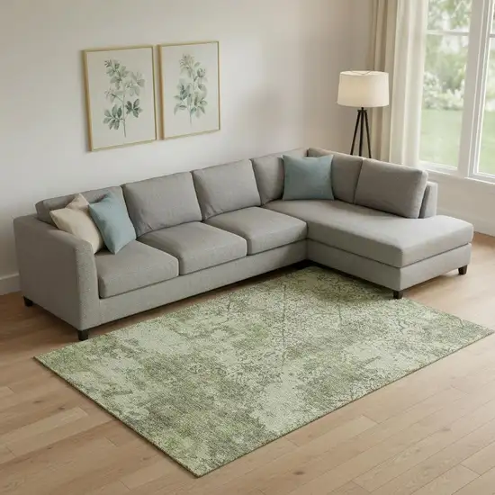 Artichoke Green Gray And Taupe Abstract Washable Area Rug With UV Protection Photo 1