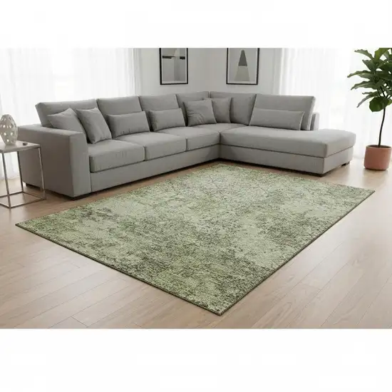 Artichoke Green Gray And Taupe Abstract Washable Area Rug With UV Protection Photo 2