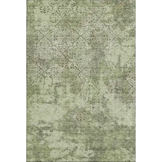 Artichoke Green Gray And Taupe Abstract Washable Area Rug With UV Protection Photo 1