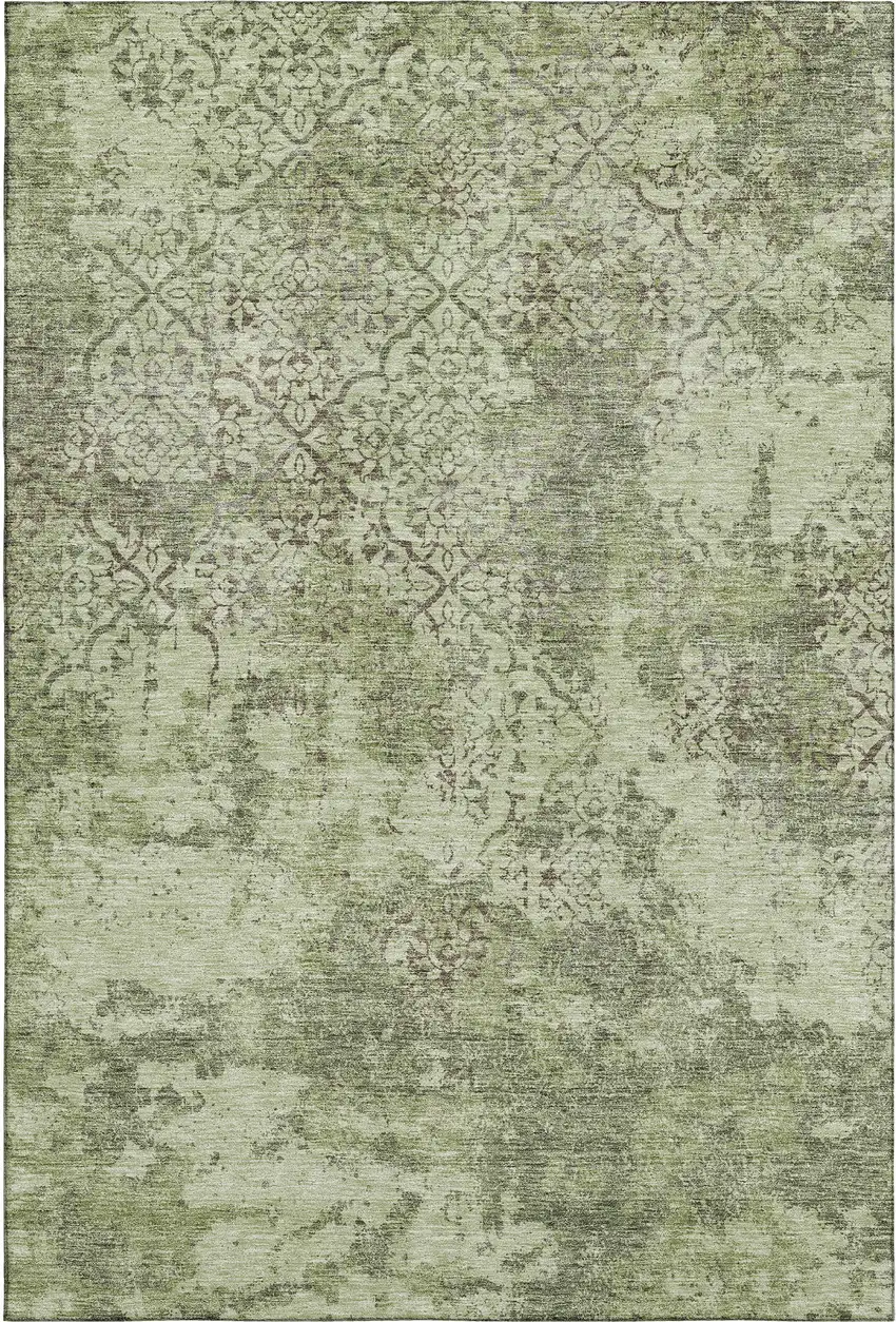 Artichoke Green Gray And Taupe Abstract Washable Area Rug With UV Protection Photo 1