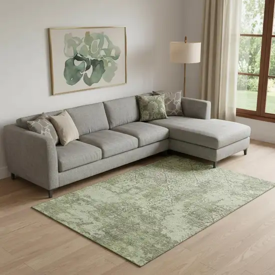 Artichoke Green Gray And Taupe Abstract Washable Area Rug With UV Protection Photo 1