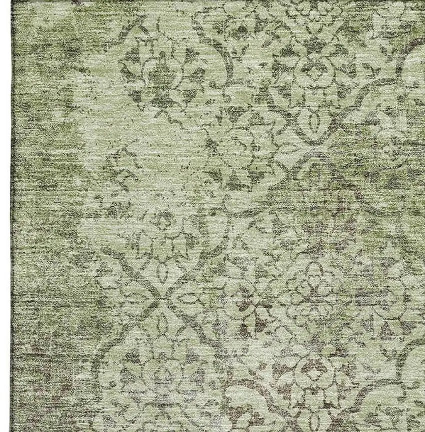 Artichoke Green Gray And Taupe Abstract Washable Area Rug With UV Protection Photo 3