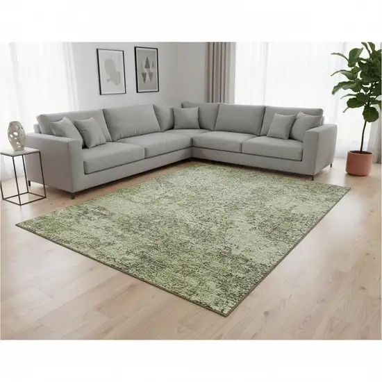 Artichoke Green Gray And Taupe Abstract Washable Area Rug With UV Protection Photo 2