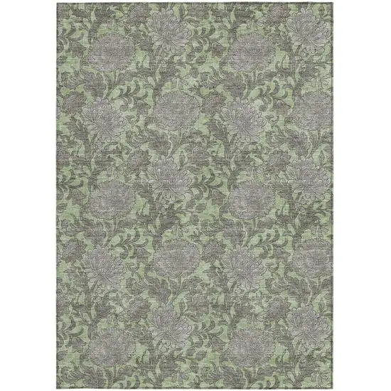 Artichoke Green Gray And Taupe Floral Washable Indoor Outdoor Area Rug Photo 6