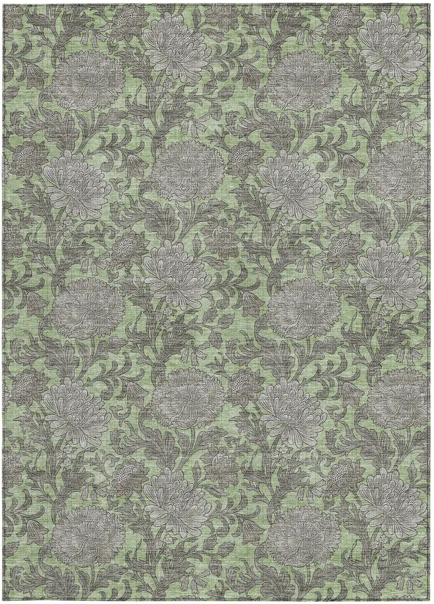 Artichoke Green Gray And Taupe Floral Washable Indoor Outdoor Area Rug Photo 6