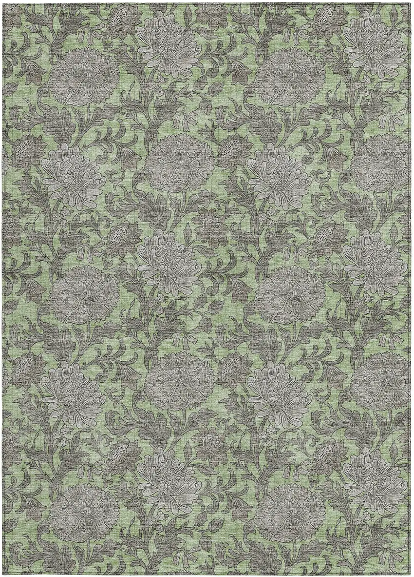 Artichoke Green Gray And Taupe Floral Washable Indoor Outdoor Area Rug Photo 6