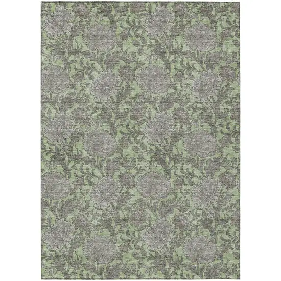 Artichoke Green Gray And Taupe Floral Washable Indoor Outdoor Area Rug Photo 2
