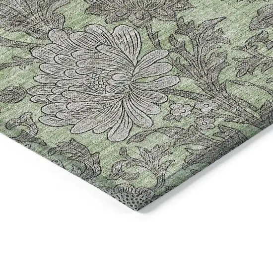 Artichoke Green Gray And Taupe Floral Washable Indoor Outdoor Area Rug Photo 5