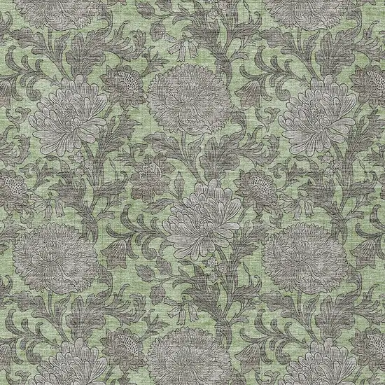 Artichoke Green Gray And Taupe Floral Washable Indoor Outdoor Area Rug Photo 6