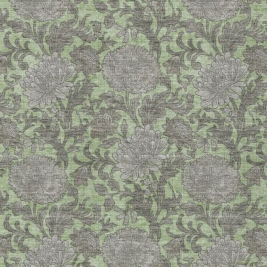 Artichoke Green Gray And Taupe Floral Washable Indoor Outdoor Area Rug Photo 6