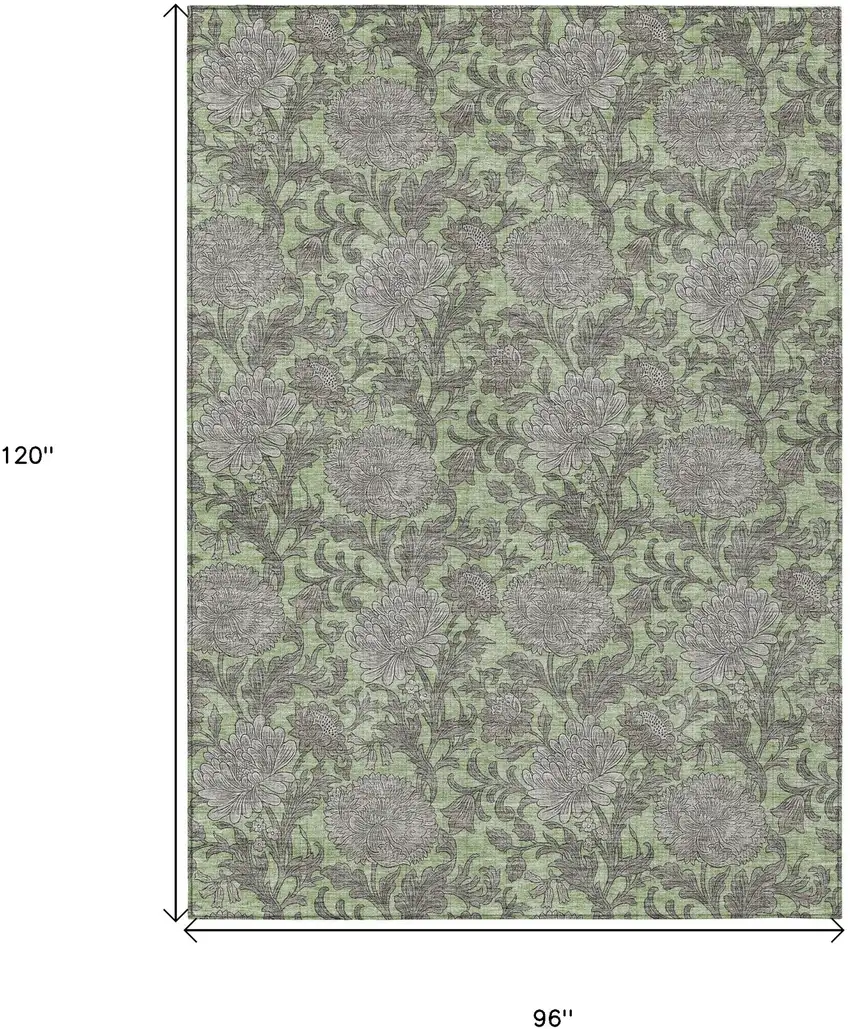 Artichoke Green Gray And Taupe Floral Washable Indoor Outdoor Area Rug Photo 3