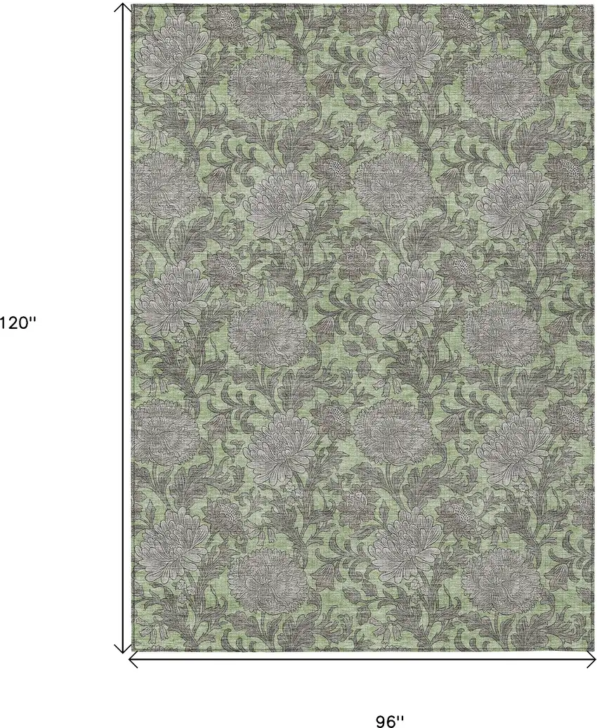 Artichoke Green Gray And Taupe Floral Washable Indoor Outdoor Area Rug Photo 3