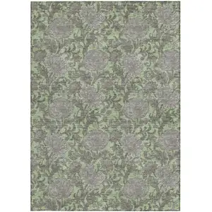 Photo of Artichoke Green Gray And Taupe Floral Washable Indoor Outdoor Area Rug