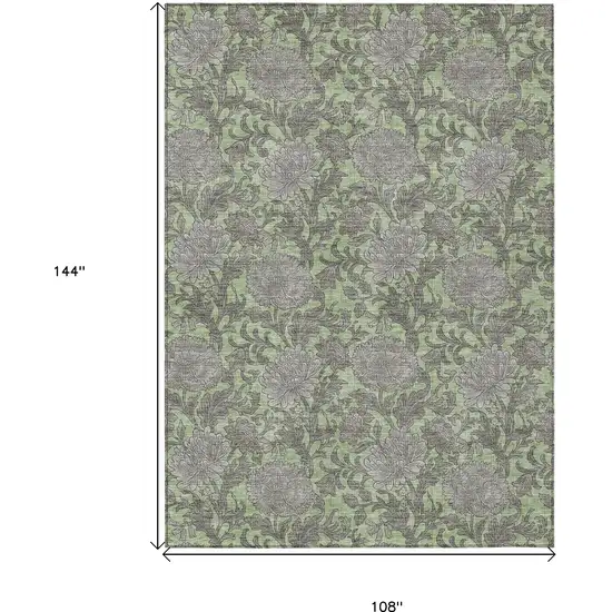Artichoke Green Gray And Taupe Floral Washable Indoor Outdoor Area Rug Photo 3