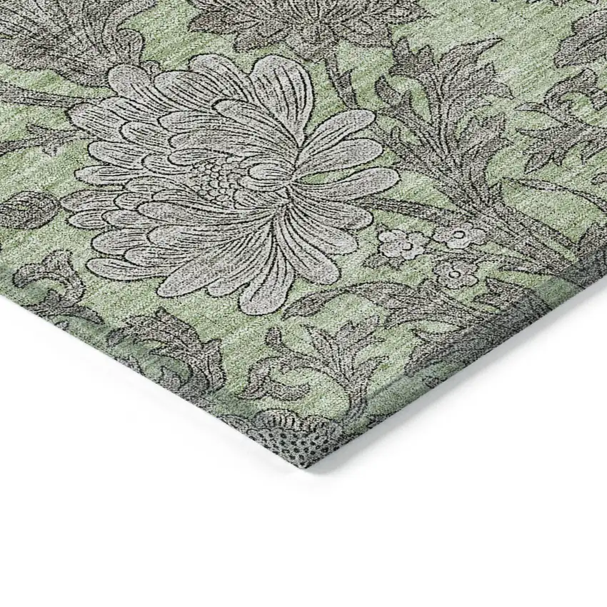 Artichoke Green Gray And Taupe Floral Washable Indoor Outdoor Area Rug Photo 5