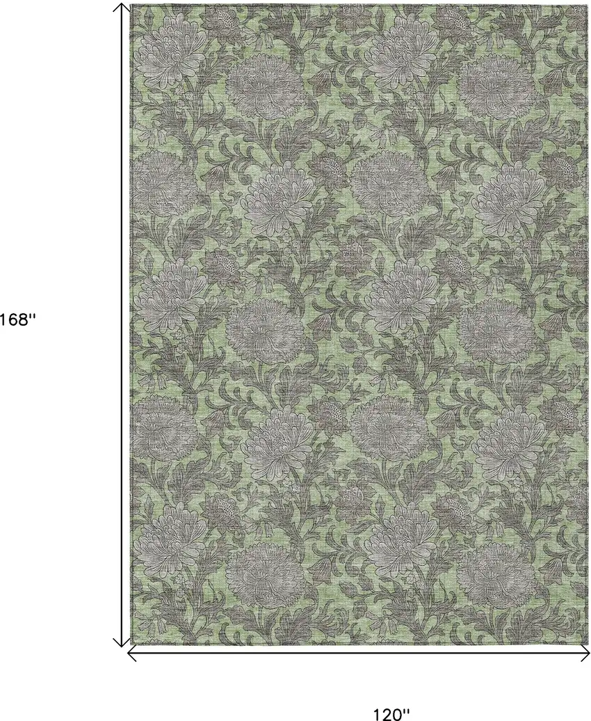 Artichoke Green Gray And Taupe Floral Washable Indoor Outdoor Area Rug Photo 3