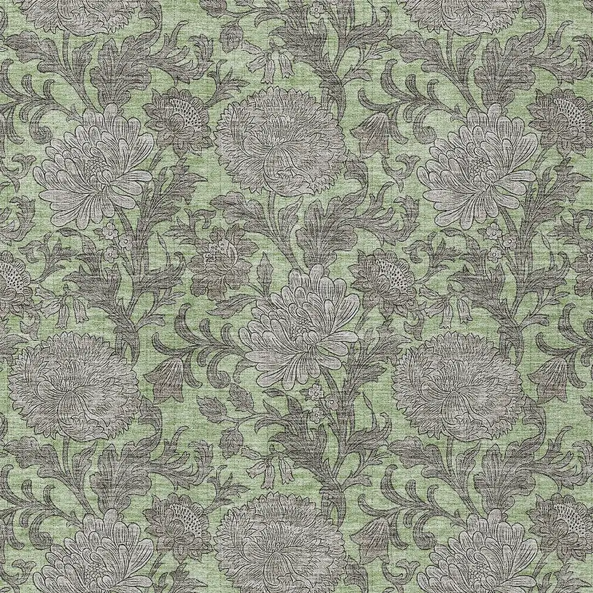Artichoke Green Gray And Taupe Floral Washable Indoor Outdoor Area Rug Photo 6