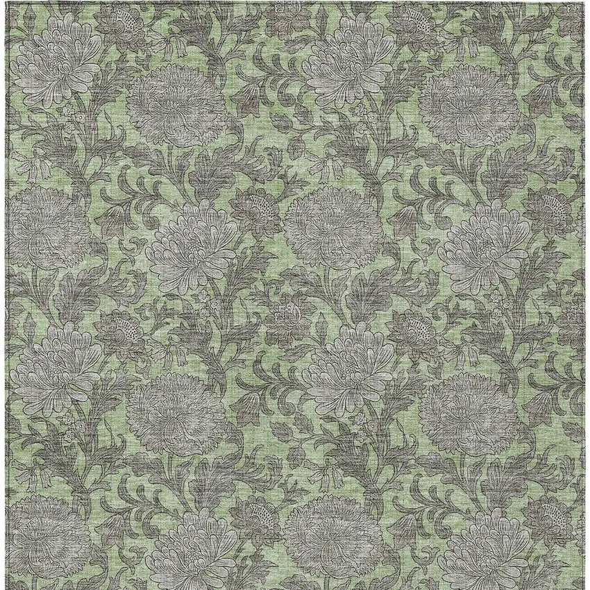 Artichoke Green Gray And Taupe Floral Washable Indoor Outdoor Area Rug Photo 7