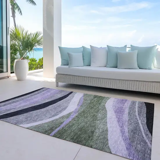 Artichoke Green Green And Black Abstract Washable Indoor Outdoor Area Rug Photo 7