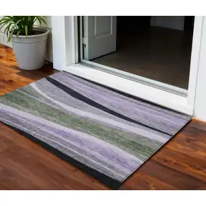 Photo of Artichoke Green Green And Black Abstract Washable Indoor Outdoor Area Rug