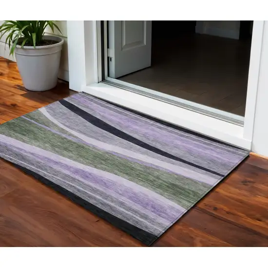 Artichoke Green Green And Black Abstract Washable Indoor Outdoor Area Rug Photo 1