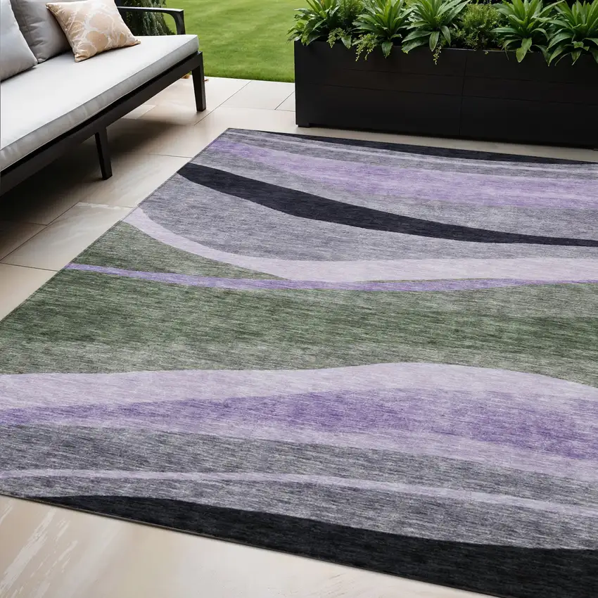 Artichoke Green Green And Black Abstract Washable Indoor Outdoor Area Rug Photo 1