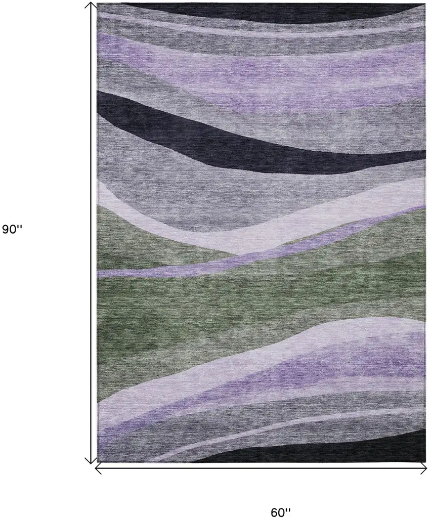Artichoke Green Green And Black Abstract Washable Indoor Outdoor Area Rug Photo 7