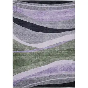 Photo of Artichoke Green Green And Black Abstract Washable Indoor Outdoor Area Rug