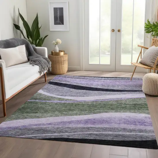 Artichoke Green Green And Black Abstract Washable Indoor Outdoor Area Rug Photo 9