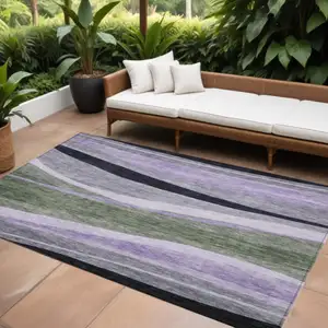 Photo of Artichoke Green Green And Black Abstract Washable Indoor Outdoor Area Rug