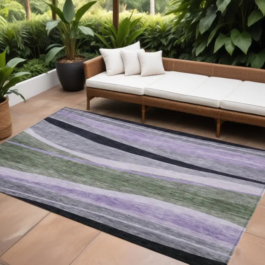 Artichoke Green Green And Black Abstract Washable Indoor Outdoor Area Rug Photo 1