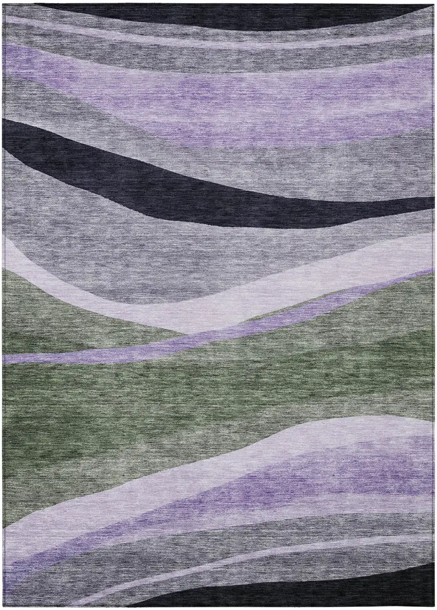Artichoke Green Green And Black Abstract Washable Indoor Outdoor Area Rug Photo 2
