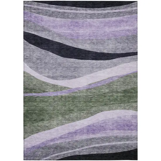 Artichoke Green Green And Black Abstract Washable Indoor Outdoor Area Rug Photo 2