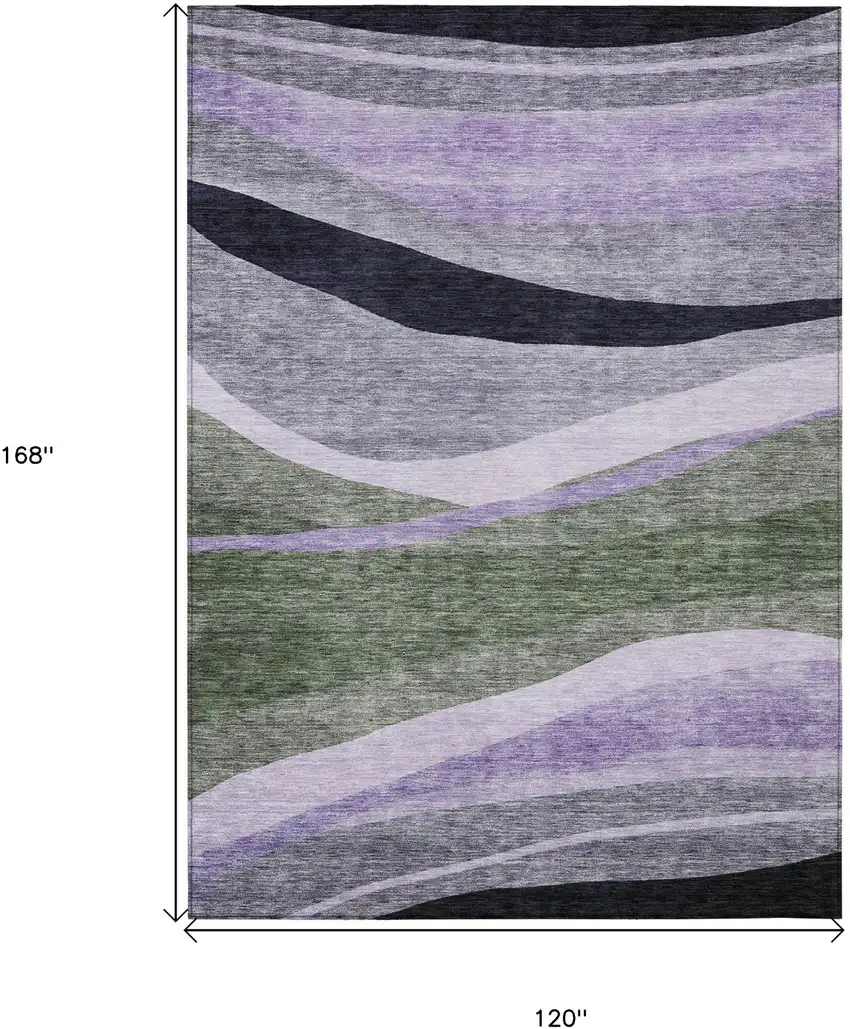 Artichoke Green Green And Black Abstract Washable Indoor Outdoor Area Rug Photo 7